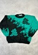 VINTAGE KNITTED JUMPER ABSTRACT FLOWER PATTERNED KNIT