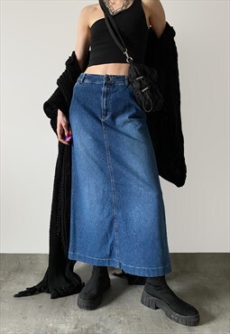 Vintage Y2K 00s maxi denim skirt in blue