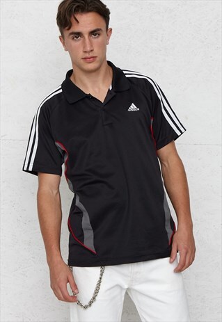 90S VINTAGE BLACK ADIDAS SHORT SLEEVE POLO SHIRT