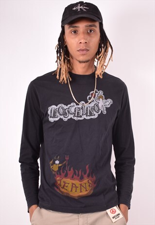 MOSCHINO MENS VINTAGE TOP LONG SLEEVE MEDIUM BLACK 90S