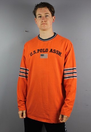 VINTAGE U.S. POLO ASSN. LONGSLEEVE IN ORANGE WITH EMBROIDERE