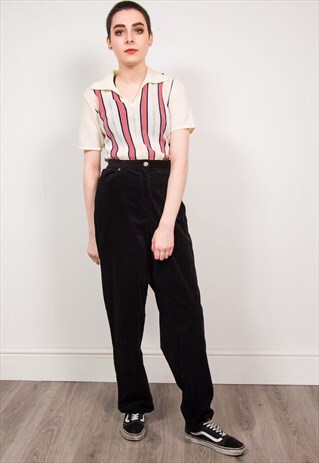 VINTAGE 90'S BLACK CORD HIGH WAIST LOOSE LEG TROUSERS