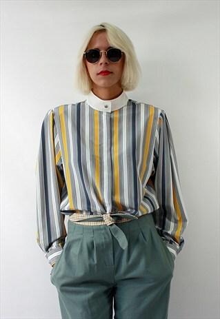 VINTAGE 80'S SHIRT WITH STAND-UP COLLAR AND HIDDEN BUTTONS