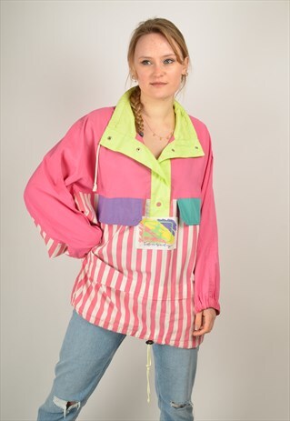 VINTAGE STRIPED FESTIVAL RAIN MAC JACKET