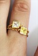 SQUARE CUT CHAIN RING YELLOW STONE GOLD VERMEIL