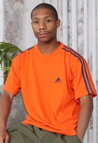 VINTAGE ADIDAS LOGO THREE STRIPE T-SHIRT ORANGE