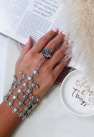 SILVER ETHNIC BOHO HAND BRACELET