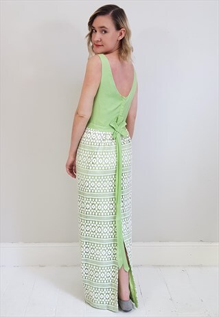 VINTAGE 60'S MINT GREEN AND CROCHET MAXI DRESS
