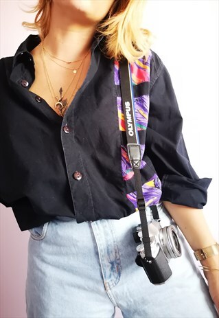 VINTAGE 90'S COLOR BLOCK OVERSIZE COTTON SHIRT IN BLACK