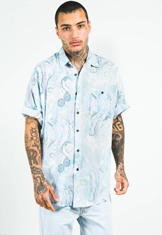 VINTAGE 80S CRAZY PATTERN FESTIVAL SHORT SLEEVE SHIRT/S5067