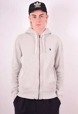POLO RALPH LAUREN MENS VINTAGE HOODIE JACKET MEDIUM GREY 90S