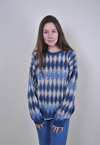 MULTICOLOR GRUNGE SWEATER, 80S RETRO ABSTRACT PULLOVER