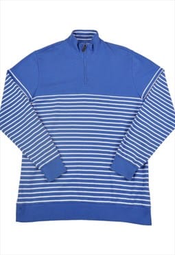 Vintage Chaps 1/4 Zip Sweatshirt Striped Blue Large