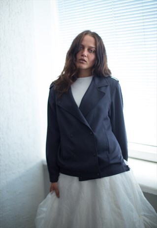 VINTAGE 80'S NAVY WOOL DOUBLE BREASTED JACKET