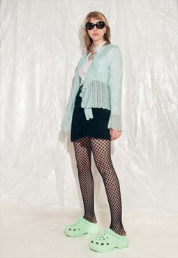 Vintage Knitted Cardigan Y2K Fairy Frilly Top in Pastel Mint