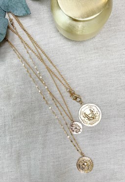  Chunky Gold Coin Layered Charm Pendant Necklaces