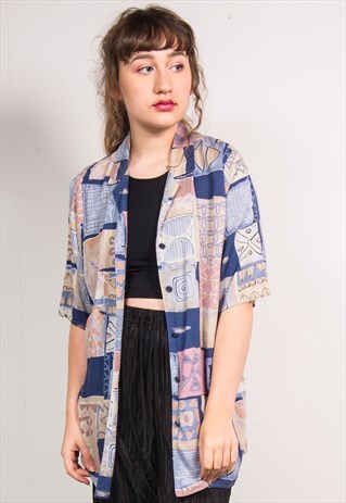VINTAGE 90'S PURPLE ABSTRACT PATTERN SHIRT BLOUSE