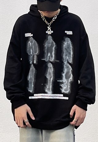 BLACK GRAPHIC COTTON OVERSIZED HOODIES