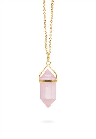 ROSE QUARTZ NECKLACE IN SILVER AND 22K GOLD PLATED