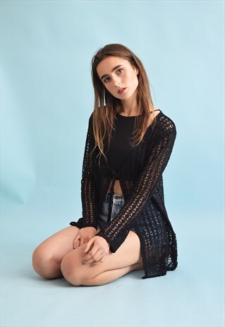 90'S RETRO SHEER FESTIVAL CARDIGAN TOP IN CROCHET