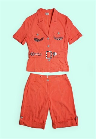 80'S 90'S SAFARI TWO-PIECE SET BLAZER SHORTS RETRO