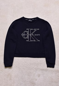 Women's Calvin Klein Black Embroidered Crop Sweatshirt
