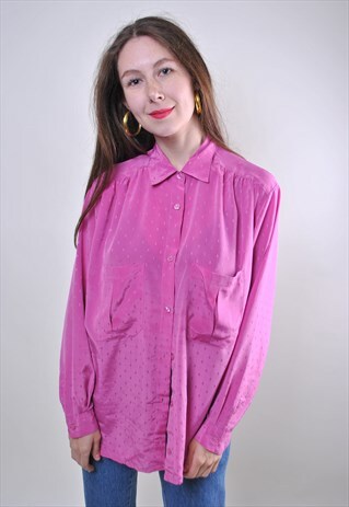 VINTAGE WOMAN PINK LONG SLEEVE MINIMALIST EVENING BLOUSE