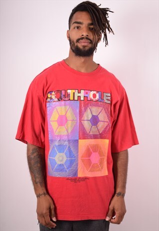 MENS VINTAGE T-SHIRT TOP LARGE RED 90S