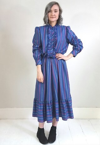 VINTAGE 70'S PURPLE AND BLUE RUFFLE DRESS