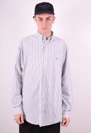 RALPH LAUREN MENS VINTAGE SHIRT LARGE BLUE STRIPES 90'S