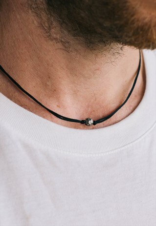 KARMA NECKLACE FOR MEN SILVER BEAD BLACK CORD FOR HIM GIFT