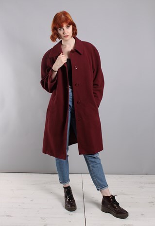 VINTAGE 80S MAROON LONG TAILORED WOOL COAT