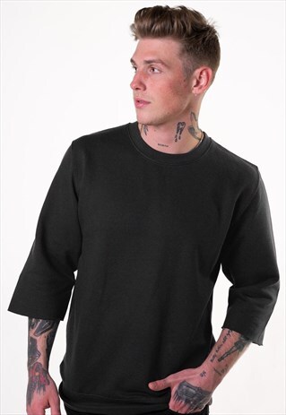 ESSENTIAL 3/4 SLEEVE JUMPER T-SHIRT - SMOKE HEATHER BLACK
