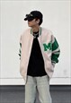 GREY GREEN OVERSIZED  BASEBALL VARSITY JACKET