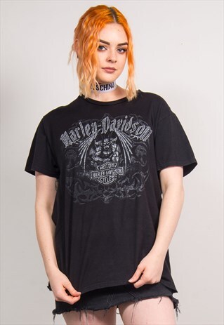 HARLEY-DAVIDSON VINTAGE 90'S BLACK GARGOYLE PRINT T-SHIRT
