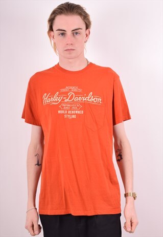 HARLEY DAVIDSON MENS VINTAGE T-SHIRT TOP LARGE ORANGE 90S