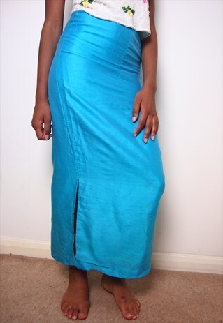 AQUA BLUE LONG SKIRT WITH SLITS