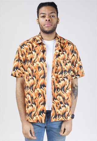 VINTAGE 90S PAINTED FLAME PATTERNED SHIRT