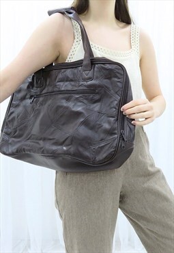 90s Vintage Brown Leather Holdall Travel Bag