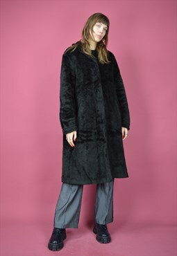 Vintage black classic 80's long faux fur coat