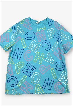 Vintage 80s CHAMPION All Over Print T-Shirt Blue XL BV17480