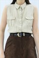 90S VINTAGE BEIGE BELTED SHIRT (SIZE S)