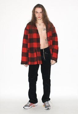 Vintage 90s oversized plaid wool shirt in red