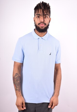NAUTICA MENS VINTAGE POLO SHIRT LARGE BLUE 90'S