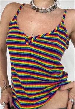 Vintage 90s Rainbow Vest Top Cami Y2k Summer