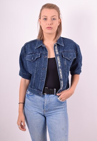 WOMENS VINTAGE CROP DENIM JACKET MEDIUM BLUE 90S