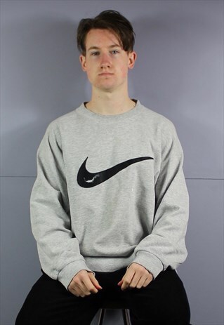 VINTAGE NIKE SWOOSH SWEATSHIRT IN GREY WITH EMBROIDERED LOGO