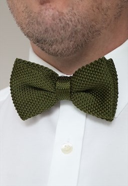 Wedding Handmade Polyester Knitted Bow Tie In Olive Green