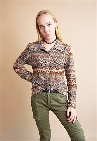 VINTAGE 90'S RETRO BOHO STYLE ABSTRACT PRINT SHIRT TOP