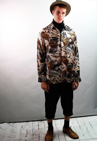 VINTAGE 90'S LONG SLEEVES CAR PRINTED SHIRT